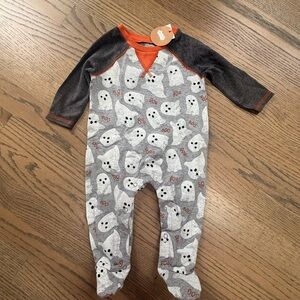 Mud Pie Spooky Ghost Footie - Gray and Orange